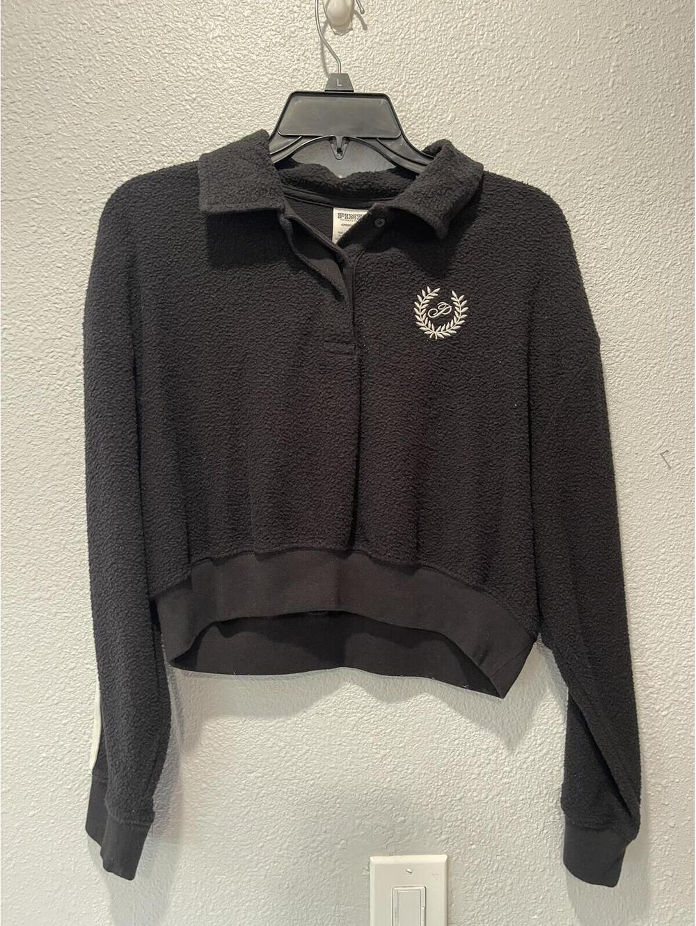 PINK Victoria's Secret Black Fleece Pullover with Stripes